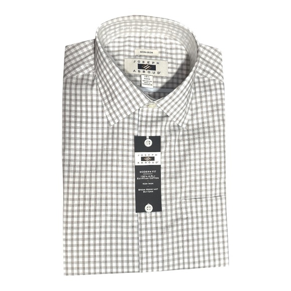 Joseph Abboud Modern Fit Dress Shirt 15.5 32/33 or 16 32/33| Brown & White Check - Picture 1 of 5